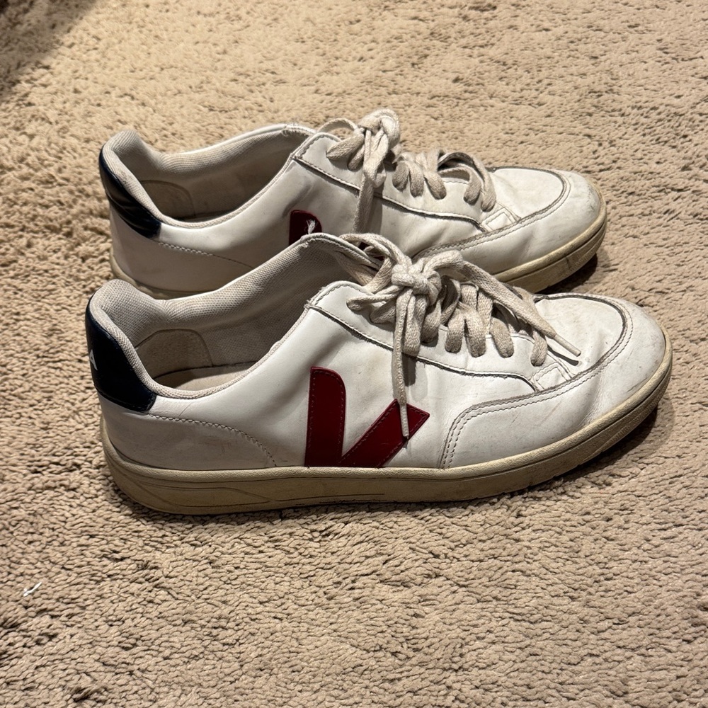 Veja Men's White Sneakers with Red and Black Accents